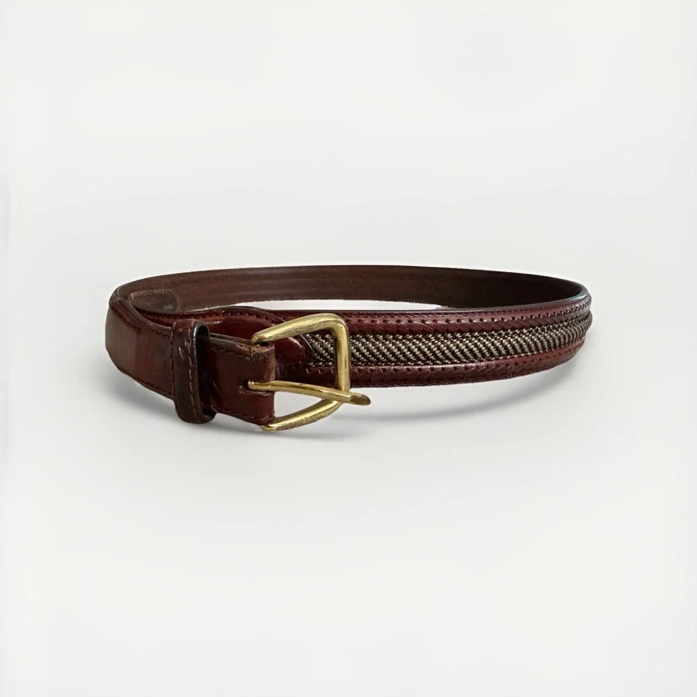 Brighton‎ Woven Braided Leather Belt Brown 38 Equestrian Brass Buckle